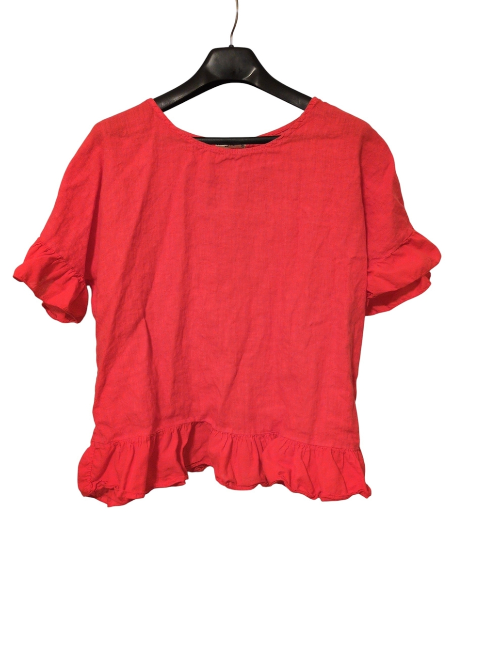 Terzo Millennio Red Linen Short Sleeve Ruffle Top Size M Made In Italy